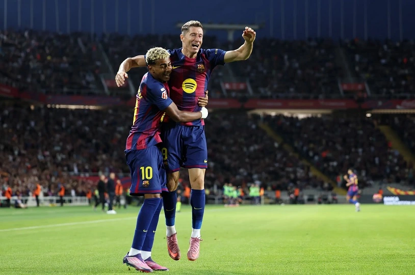Yamal và Lewandowski phối hợp tạo nên bàn thắng thứ 2 cho Barcelona